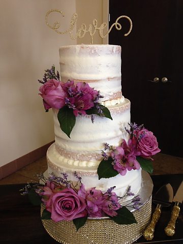 3 tier semi-naked with lavender roses
