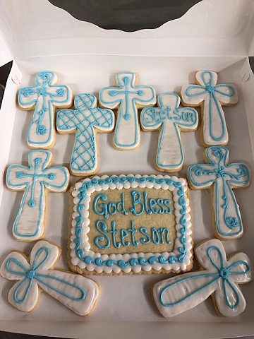 boy's baptism cookie crosses