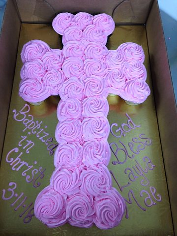 baptism pink pull apart cupcake cross