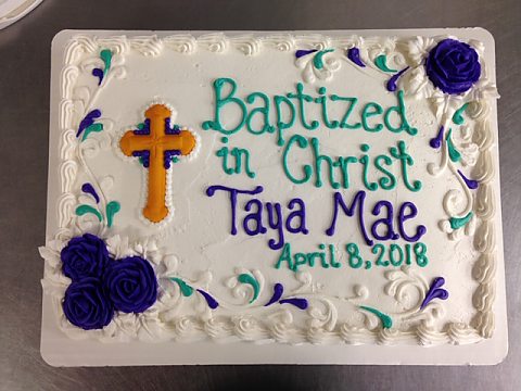 baptism purple and teal with gold cross