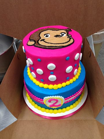 Birthday - 2 tier curious george pink
